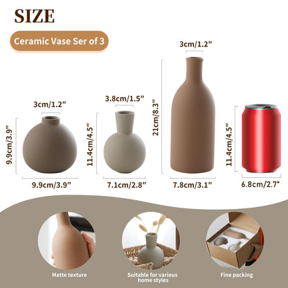 Ceramic Vase Set of 3 – Brown Farmhouse Style
