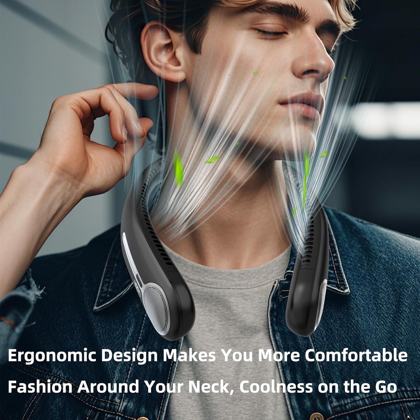 Portable Neck Fan Bladeless Wearable Rechargeable 6000mAh 4-Speed LED Display Black