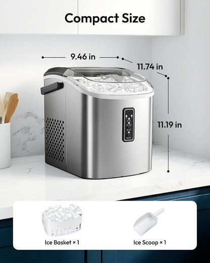 EUHOMY Countertop Ice Maker 26 lbs/Day 9 Cubes in 6 Mins Self-Cleaning Portable with Handle Scoop 2 Sizes