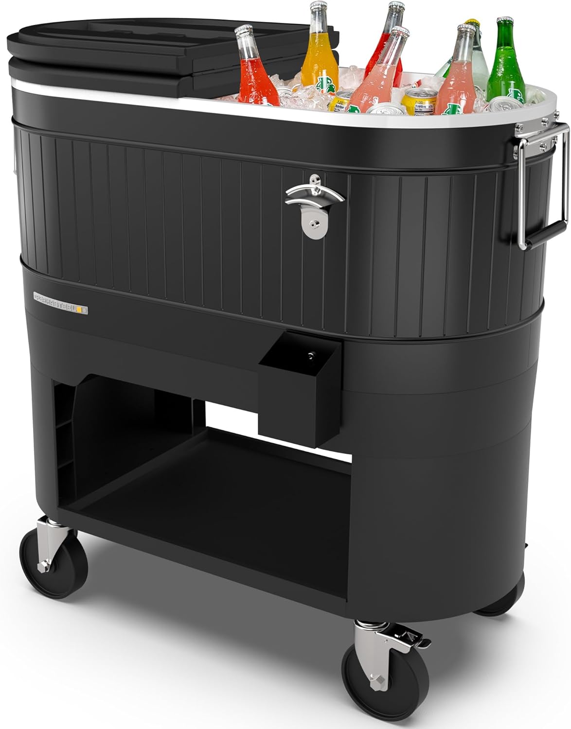 Permasteel Rolling Patio Cooler 120-Quart Outdoor Beverage Ice Chest with Wheels Farmhouse Design
