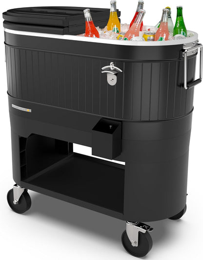 Permasteel Rolling Patio Cooler 120-Quart Outdoor Beverage Ice Chest with Wheels Farmhouse Design