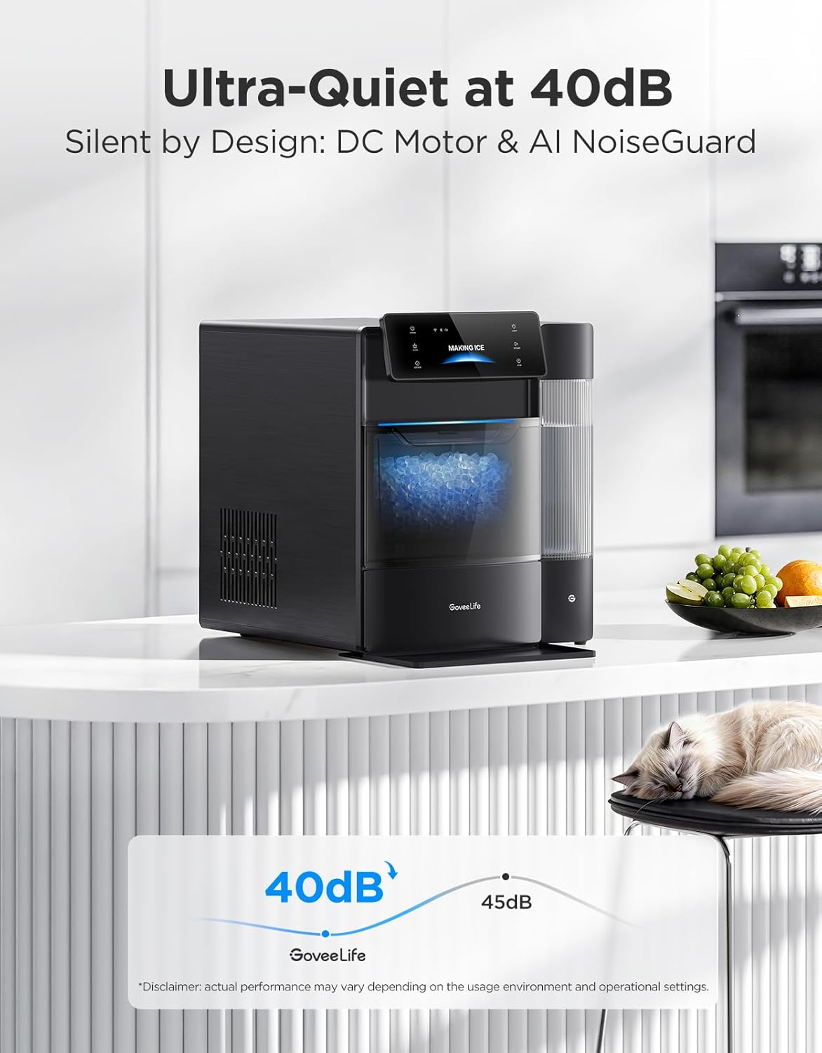 GoveeLife Smart Nugget Ice Maker Pro 60 lbs/Day 6-Minute Ice 40dB Ultra-Quiet App Control Self-Cleaning