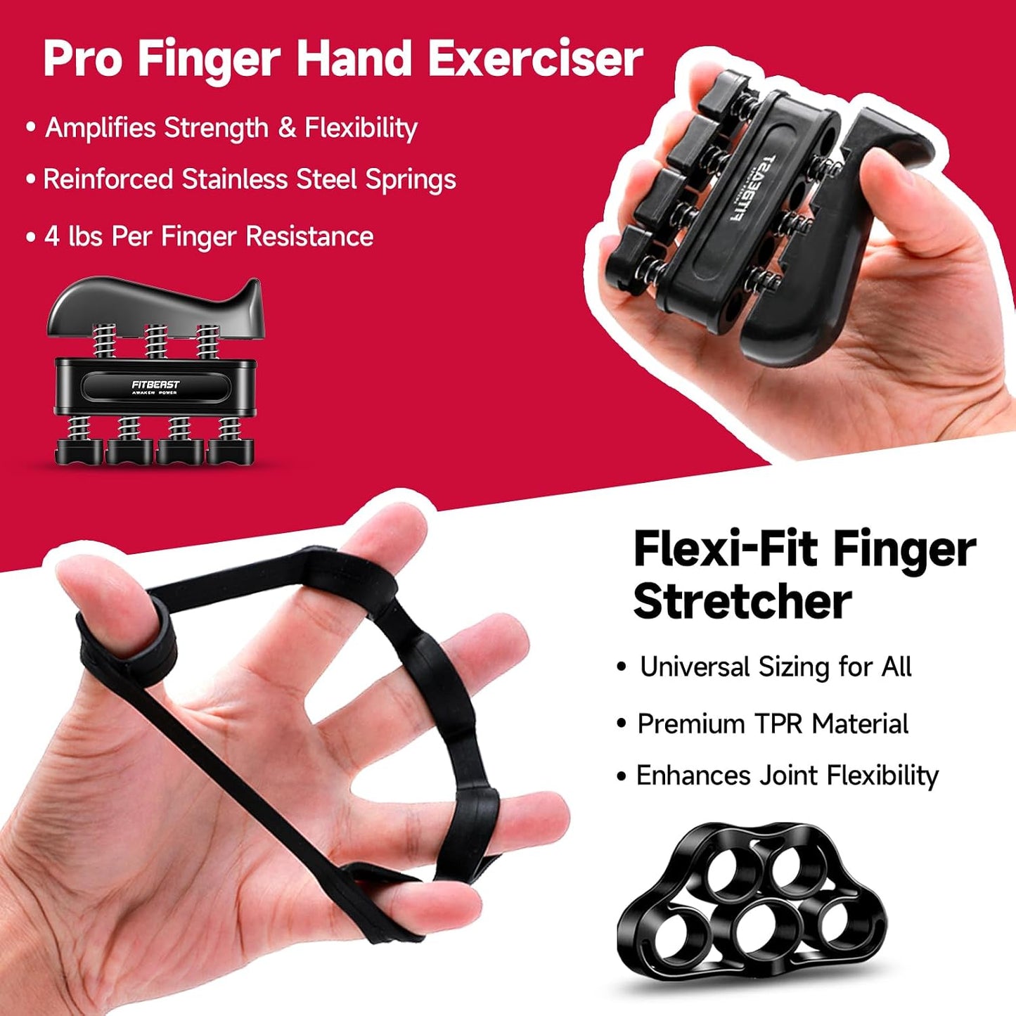 FitBeast Grip Strengthener Forearm Hand Grips Kit 5 Pack Adjustable Resistance 10-132 lbs