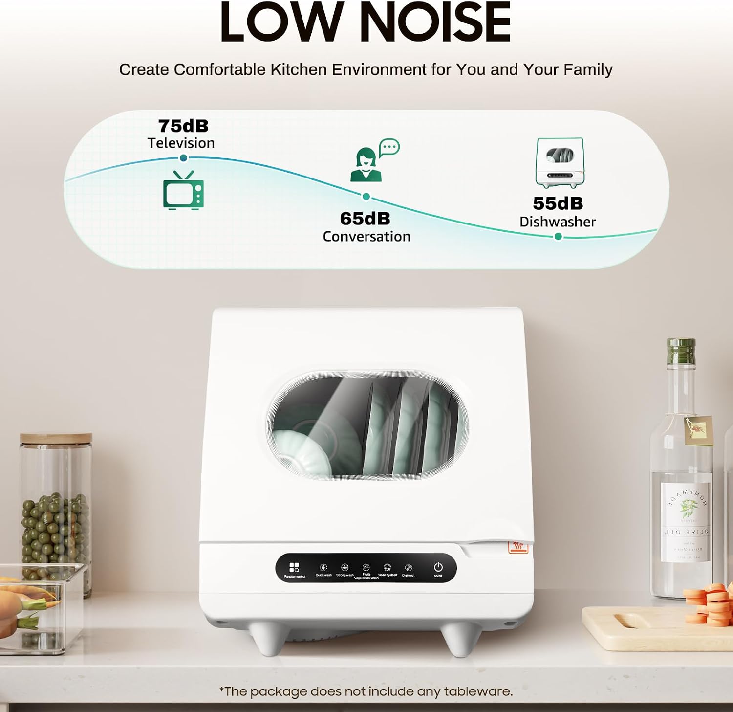 KUMOYOU Mini Portable Countertop Dishwasher 5 Wash Programs 162°F High-Temp 6 Place Settings White QQ#821