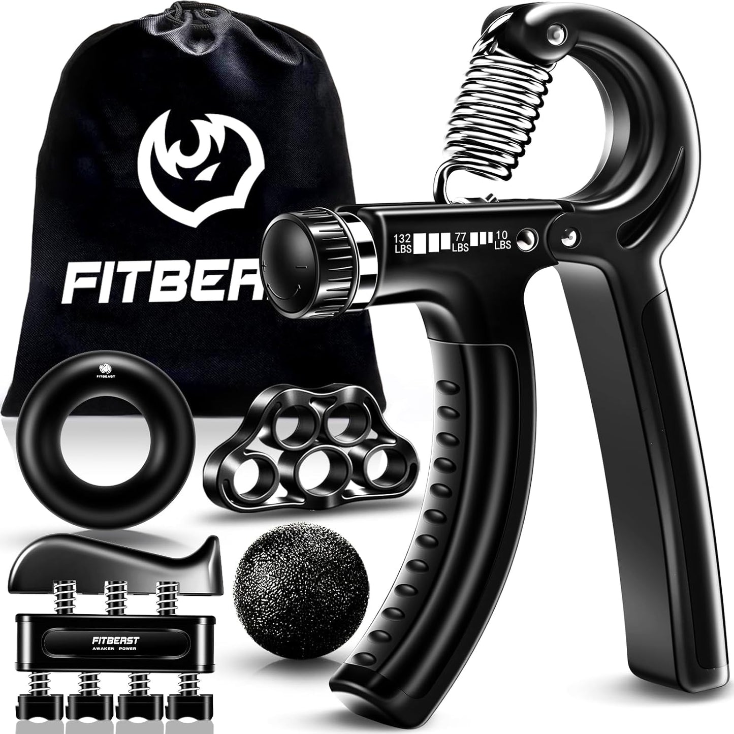 FitBeast Grip Strengthener Forearm Hand Grips Kit 5 Pack Adjustable Resistance 10-132 lbs
