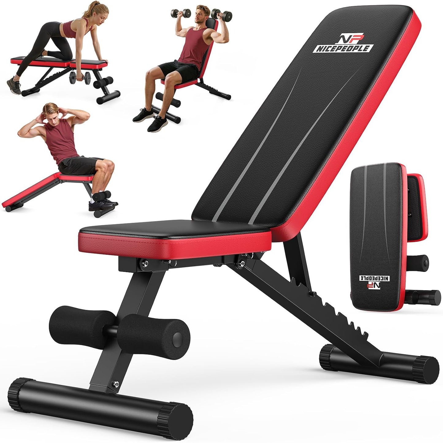 NICEPEOPLE Adjustable Weight Bench 660 lb Capacity 8 Backrest Positions Foldable Strength Training for Home Gym