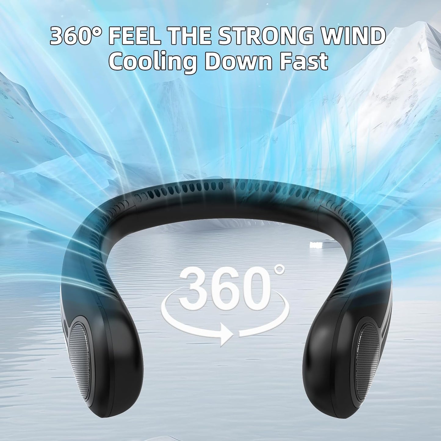 Portable Neck Fan Bladeless Wearable Rechargeable 6000mAh 4-Speed LED Display Black