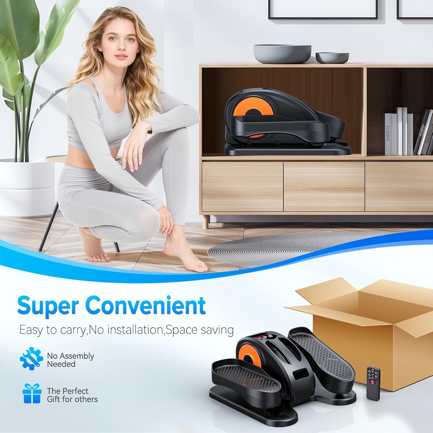 GUGTTR Under Desk Elliptical Machine Electric Seated Pedal Exerciser Fully Assembled Quiet Portable with Remote 12 Speeds 500 lb Capacity