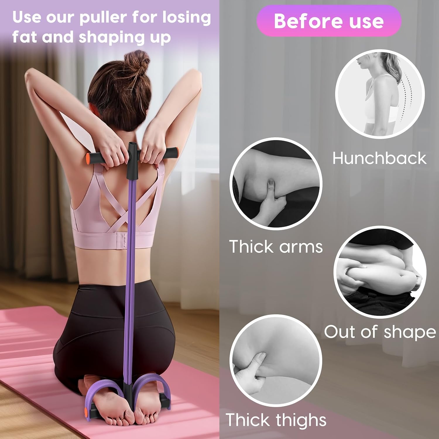 Hacole 6-Tube Pedal Resistance Band with Handles Natural Rubber Full Body Exercise Equipment for Abdomen Waist Arm Leg Pilates