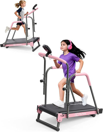Heypappy Kids Manual Treadmill Adjustable Incline Handlebar Walking Pad 165 lb Capacity