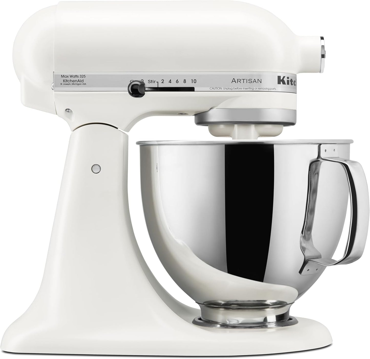 KitchenAid Artisan 5 Qt Tilt-Head Stand Mixer 325W 10-Speed with Flat Beater Dough Hook Wire Whip Pouring Shield 23 lb KSM150PS