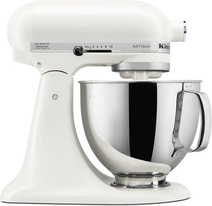 KitchenAid Artisan 5 Qt Tilt-Head Stand Mixer 325W 10-Speed with Flat Beater Dough Hook Wire Whip Pouring Shield 23 lb KSM150PS
