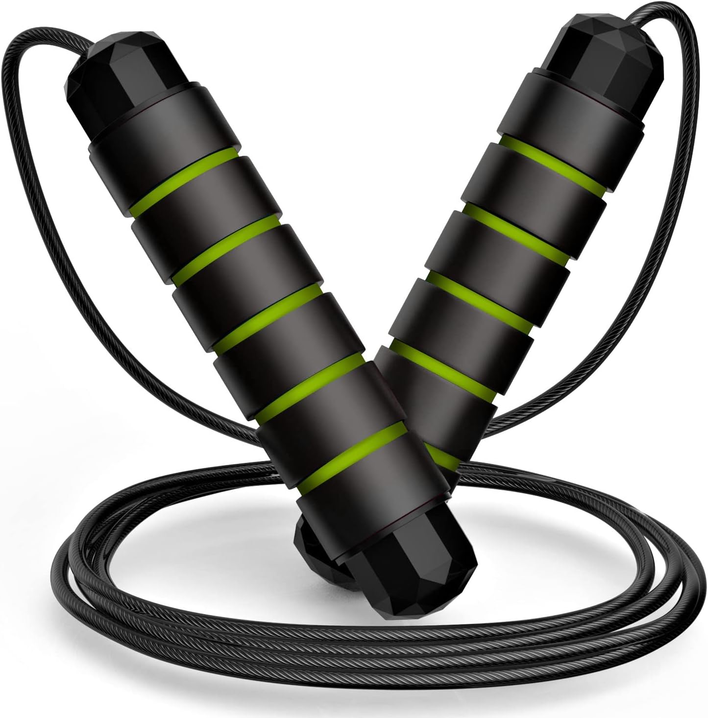 Loocio Tangle-Free Speed Jump Rope Adjustable Steel Cable with Ball Bearings Foam Handles for Men Women Kids Home Gym Fitness Black