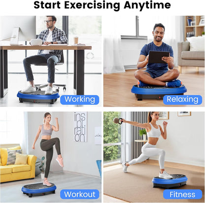 HVX Vibration Plate Exercise Machine 450 lb Capacity Full Body Shaker with Resistance Bands Blue