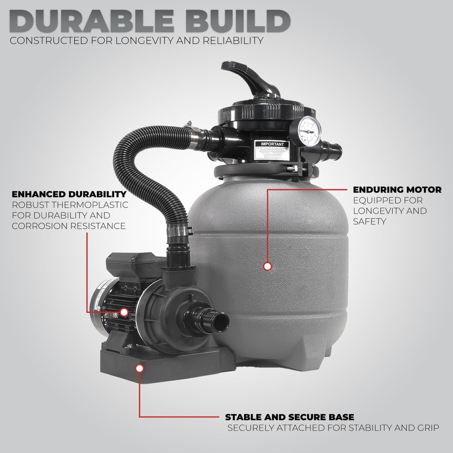XtremepowerUS 12-Inch Above Ground Pool Sand Filter System 0.25 HP 2400 GPH Pump 7-Way Valve for Pools Up to 10,000 Gallons Black 75030