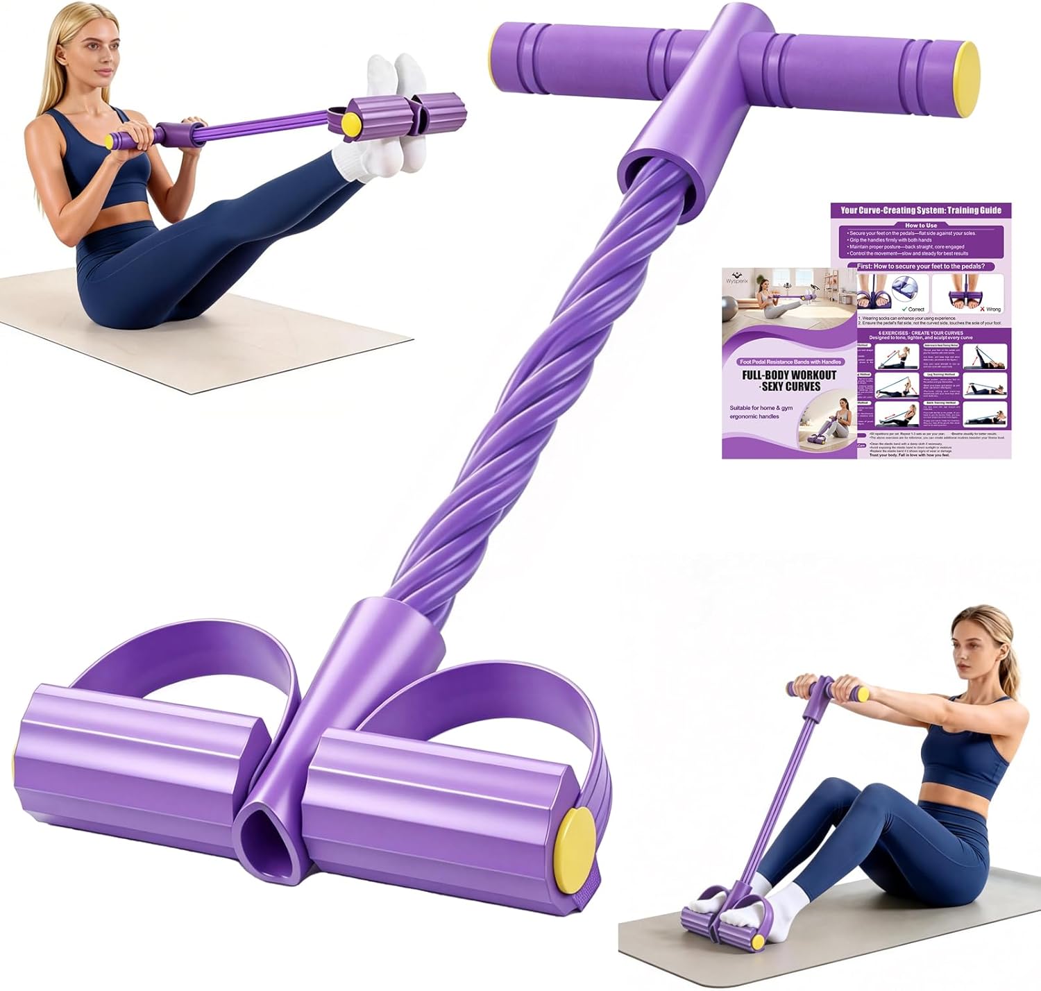 Wysperix 6-Tube Foot Pedal Resistance Band with Handles Multifunction Home Gym Equipment