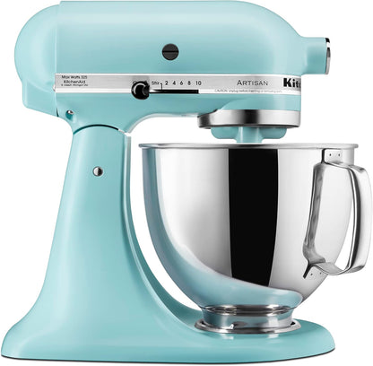 KitchenAid Artisan 5 Qt Tilt-Head Stand Mixer 325W 10-Speed with Flat Beater Dough Hook Wire Whip Pouring Shield 23 lb KSM150PS