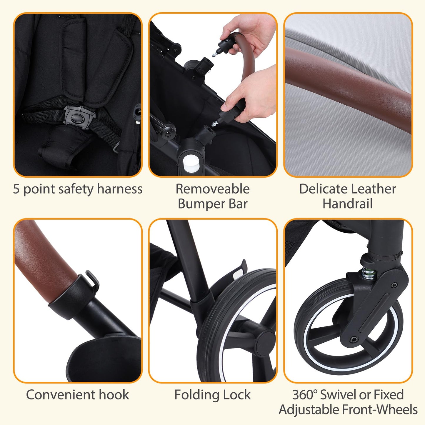 My Store tandem stroller with reversible seats, adjustable canopies, one-hand fold, large storage basket, black color for twins.