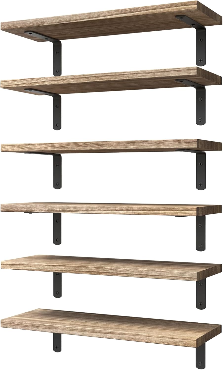 WOPITUES Floating Shelves Set of 6 Wall Mounted Wood Farmhouse Shelf 16.5 Inch Rustic Brown HM011A