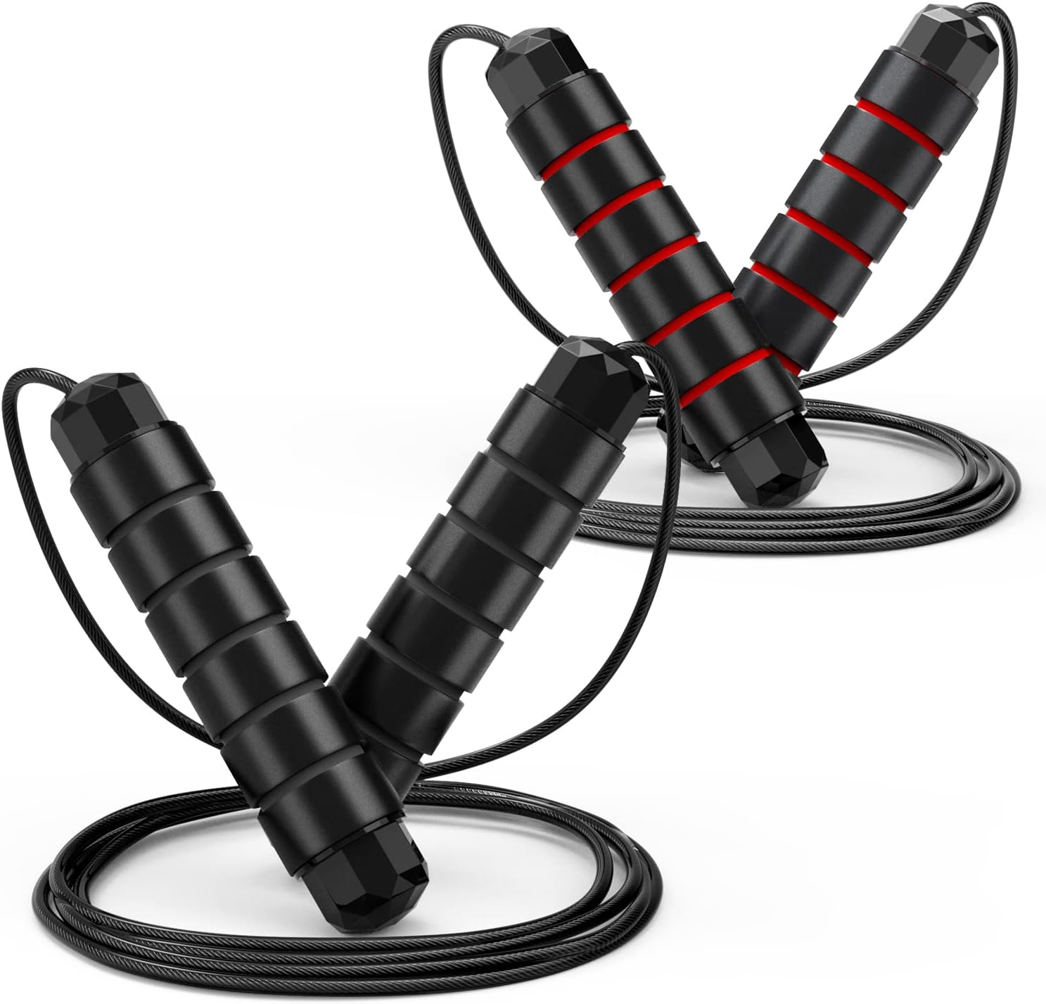 Loocio Tangle-Free Speed Jump Rope Adjustable Steel Cable with Ball Bearings Foam Handles for Men Women Kids Home Gym Fitness Black