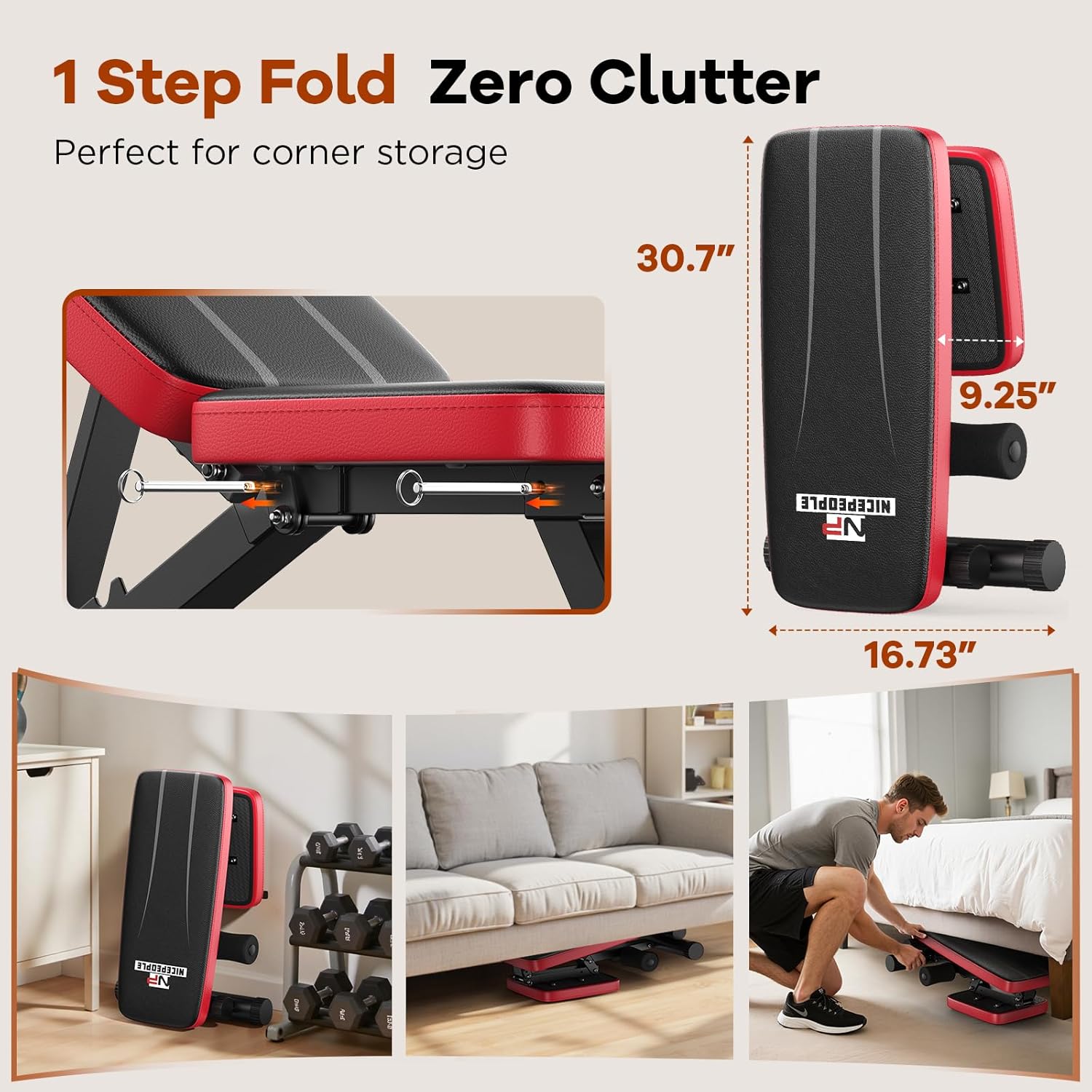 NICEPEOPLE Adjustable Weight Bench 660 lb Capacity 8 Backrest Positions Foldable Strength Training for Home Gym