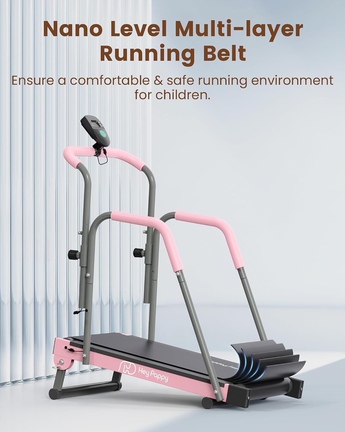 Heypappy Kids Manual Treadmill Adjustable Incline Handlebar Walking Pad 165 lb Capacity