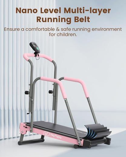 Heypappy Kids Manual Treadmill Adjustable Incline Handlebar Walking Pad 165 lb Capacity