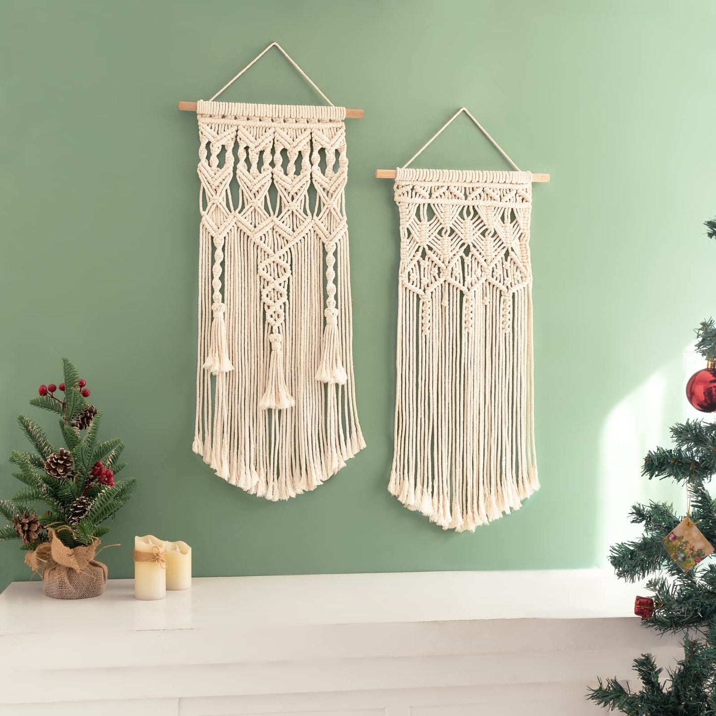 Macrame Woven Wall Hanging – Set of 2, Boho Geometric