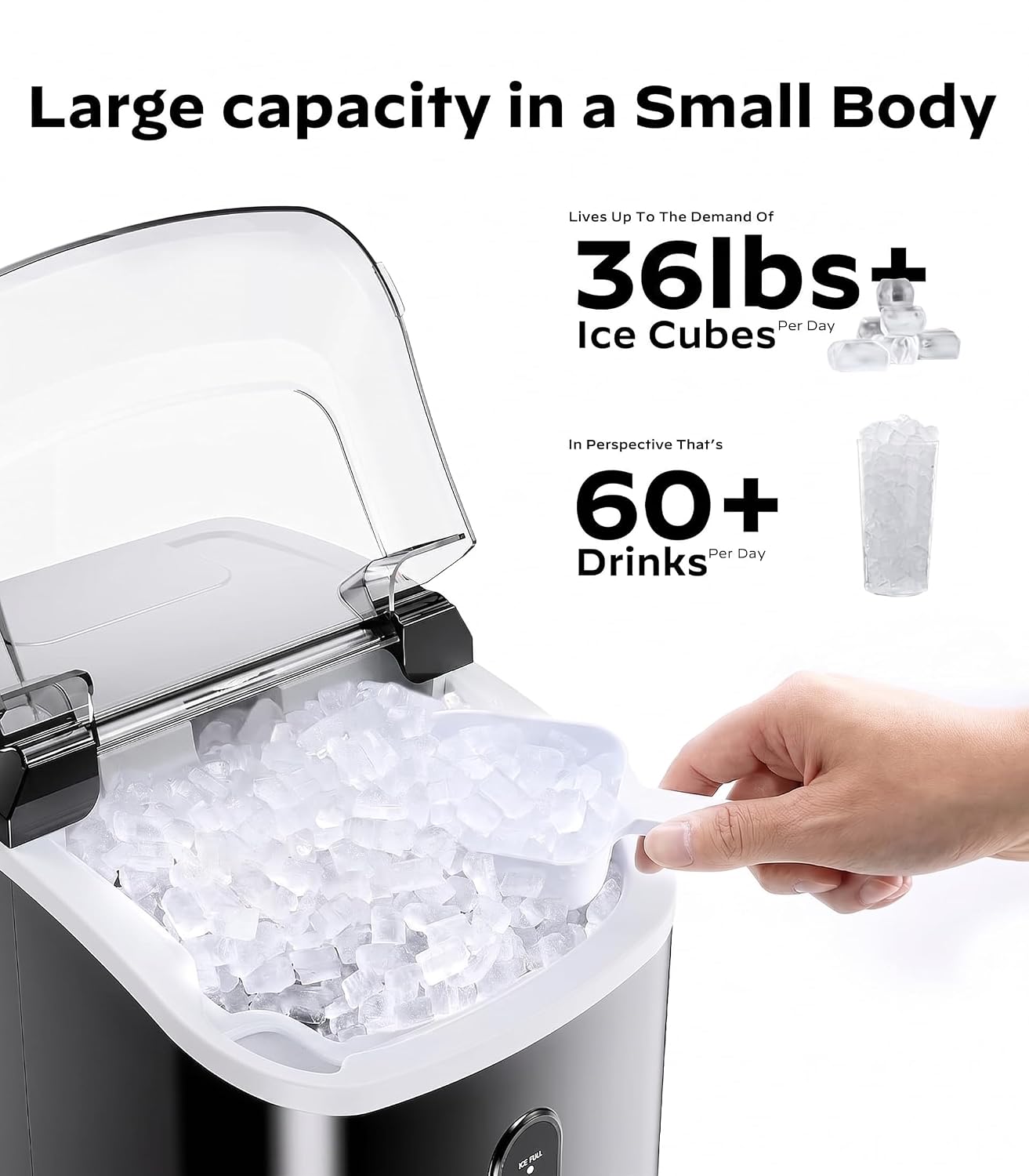 Silonn Nugget Ice Maker Countertop Chewable Pellet Ice Machine Self-Cleaning 36 lbs/Day Portable