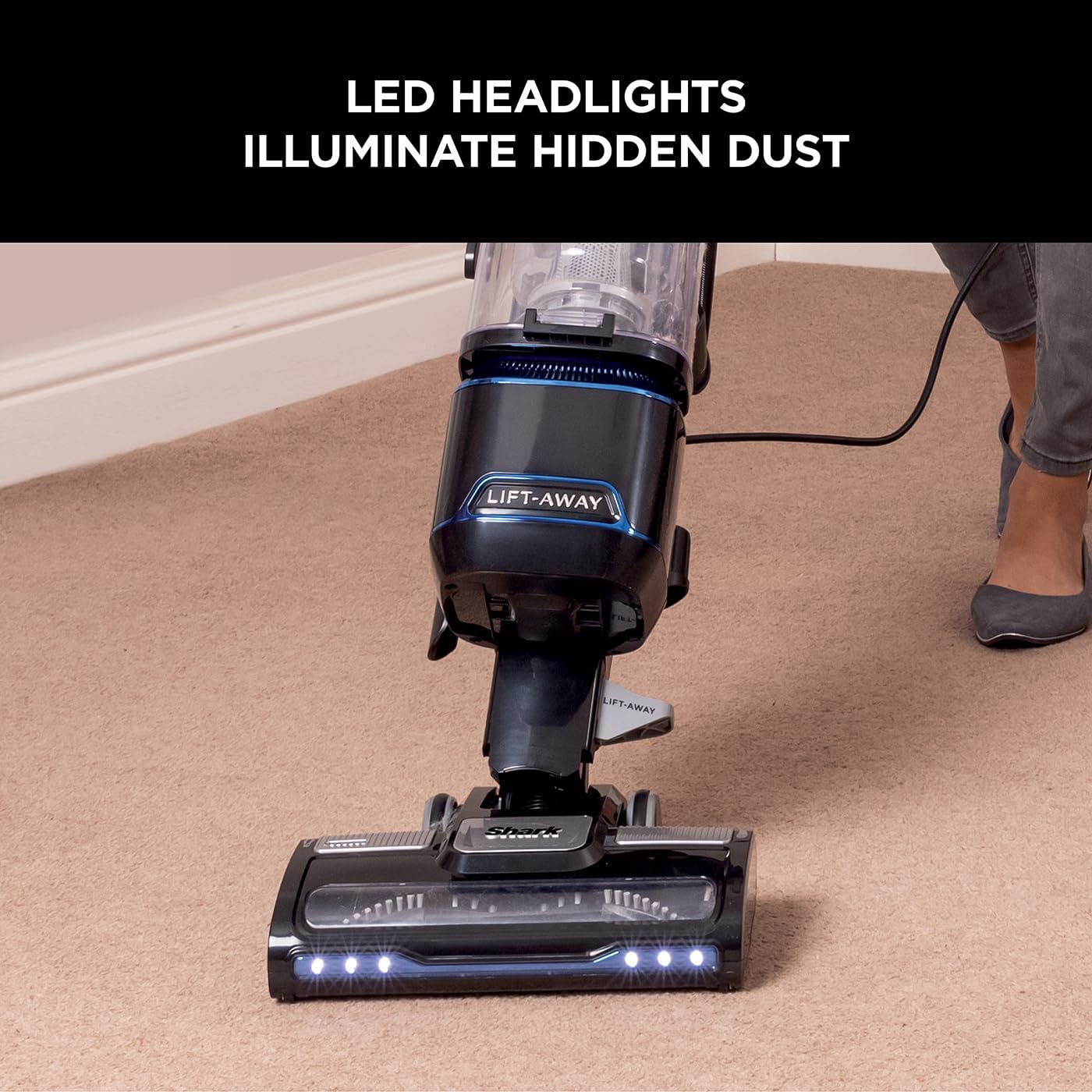 Shark NV602UK Lift-Away Upright Vacuum Anti-Allergen LED Headlights 1.1 L 8m Cord 750W 11.5 lb Blue/Black