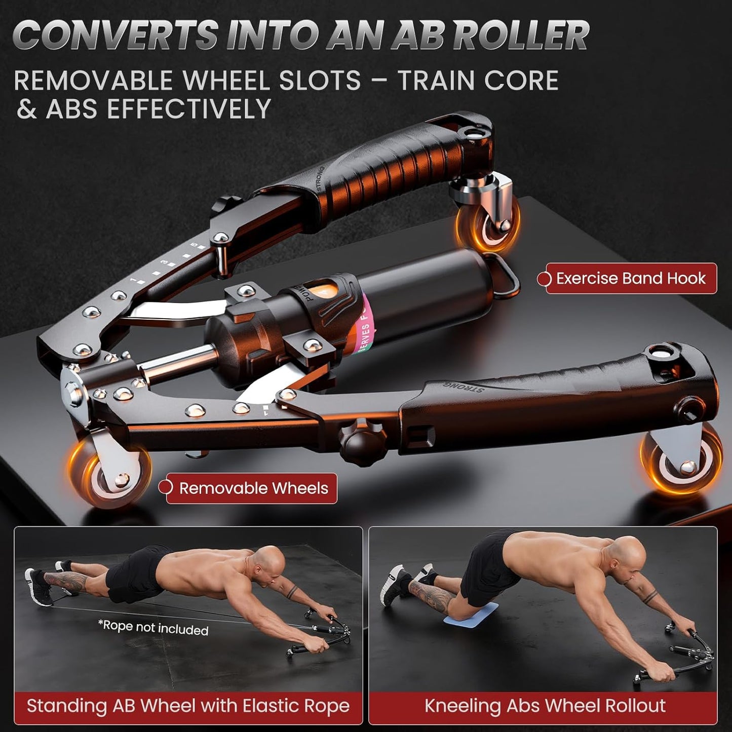 Hydraulic Twister Arm Trainer 22-440 lbs Adjustable 3-in-1 Chest Workout Equipment with Ab Roller