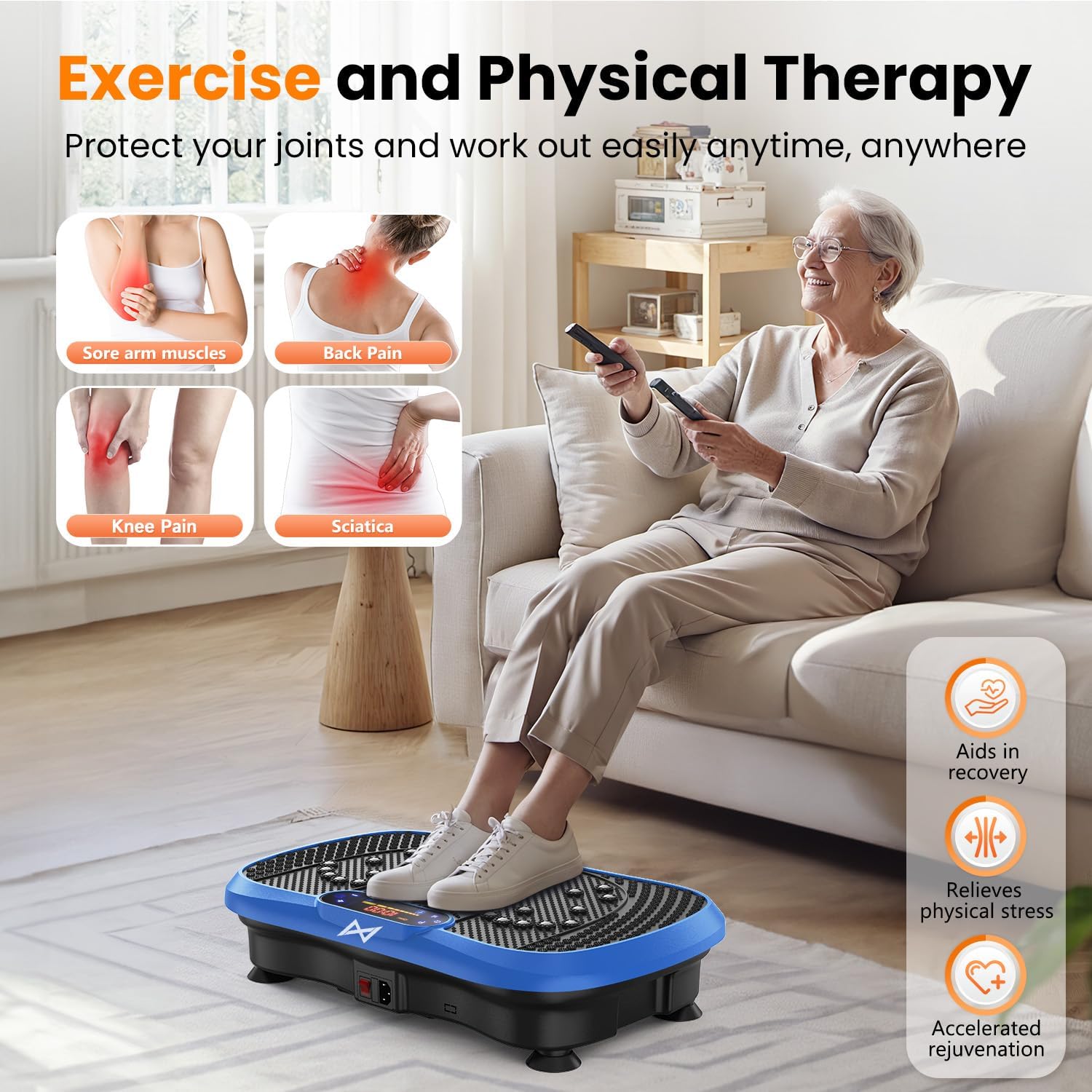 AXV Vibration Plate Exercise Machine 120 Speeds Remote Control Resistance Bands 400 lb Capacity