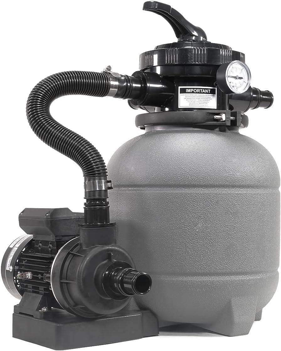 XtremepowerUS 12-Inch Above Ground Pool Sand Filter System 0.25 HP 2400 GPH Pump 7-Way Valve for Pools Up to 10,000 Gallons Black 75030
