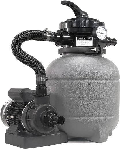 XtremepowerUS 12-Inch Above Ground Pool Sand Filter System 0.25 HP 2400 GPH Pump 7-Way Valve for Pools Up to 10,000 Gallons Black 75030