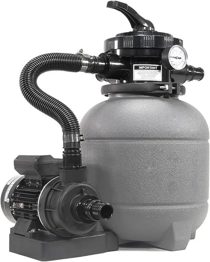 XtremepowerUS 12-Inch Above Ground Pool Sand Filter System 0.25 HP 2400 GPH Pump 7-Way Valve for Pools Up to 10,000 Gallons Black 75030
