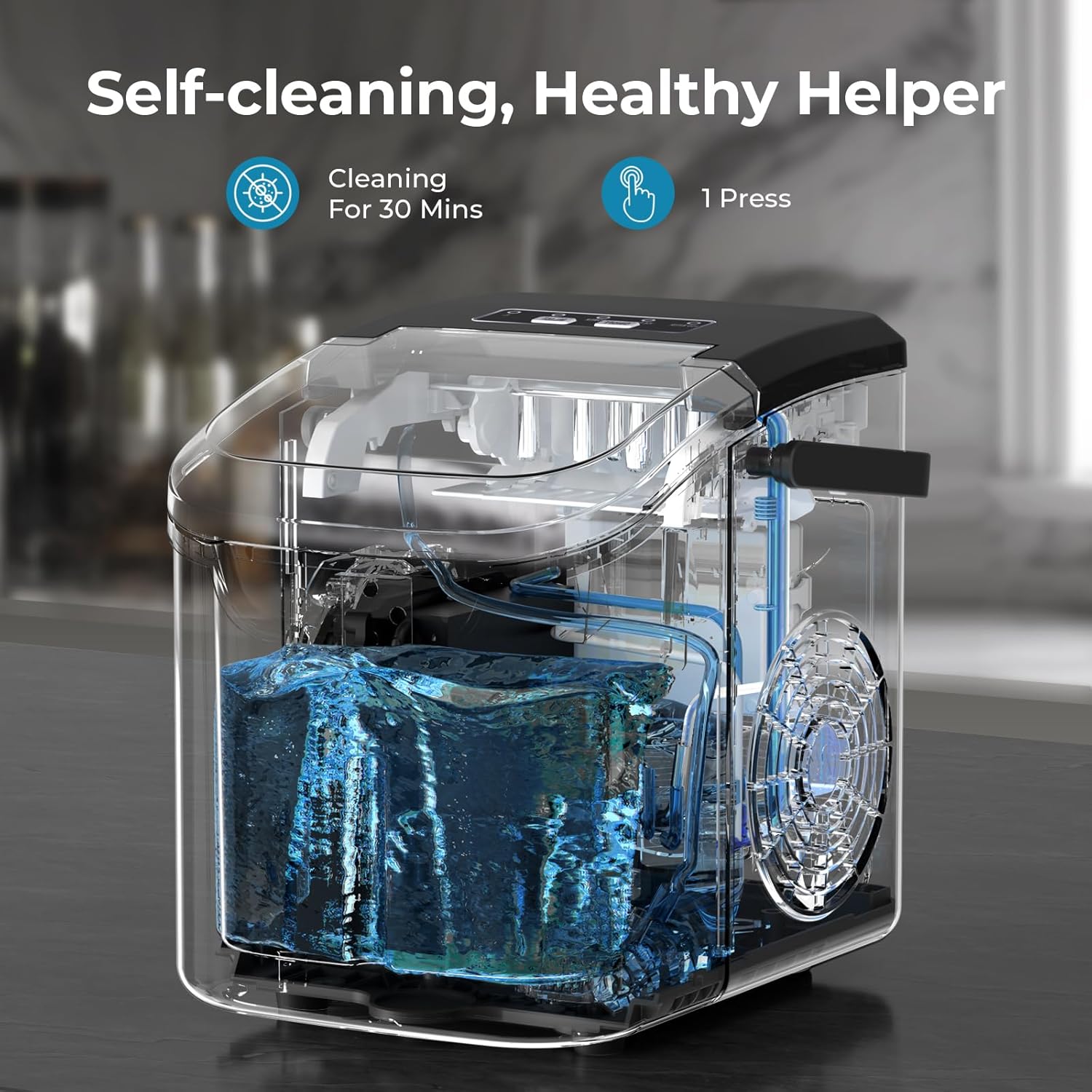 Antarctic Star Countertop Ice Maker 26 lbs/Day 6-Minute Bullet Ice Self-Cleaning Portable Black