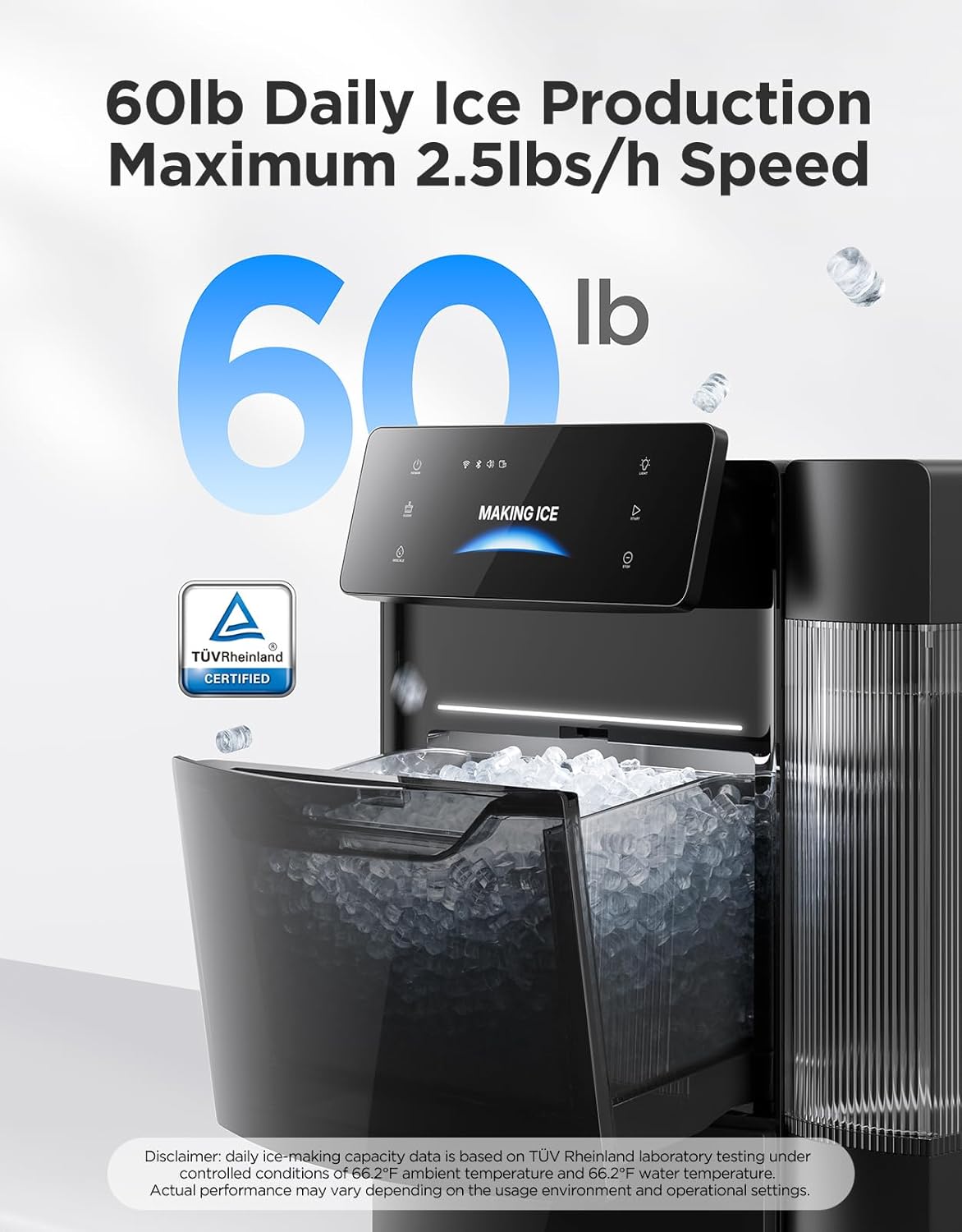 GoveeLife Smart Nugget Ice Maker Pro 60 lbs/Day 6-Minute Ice 40dB Ultra-Quiet App Control Self-Cleaning