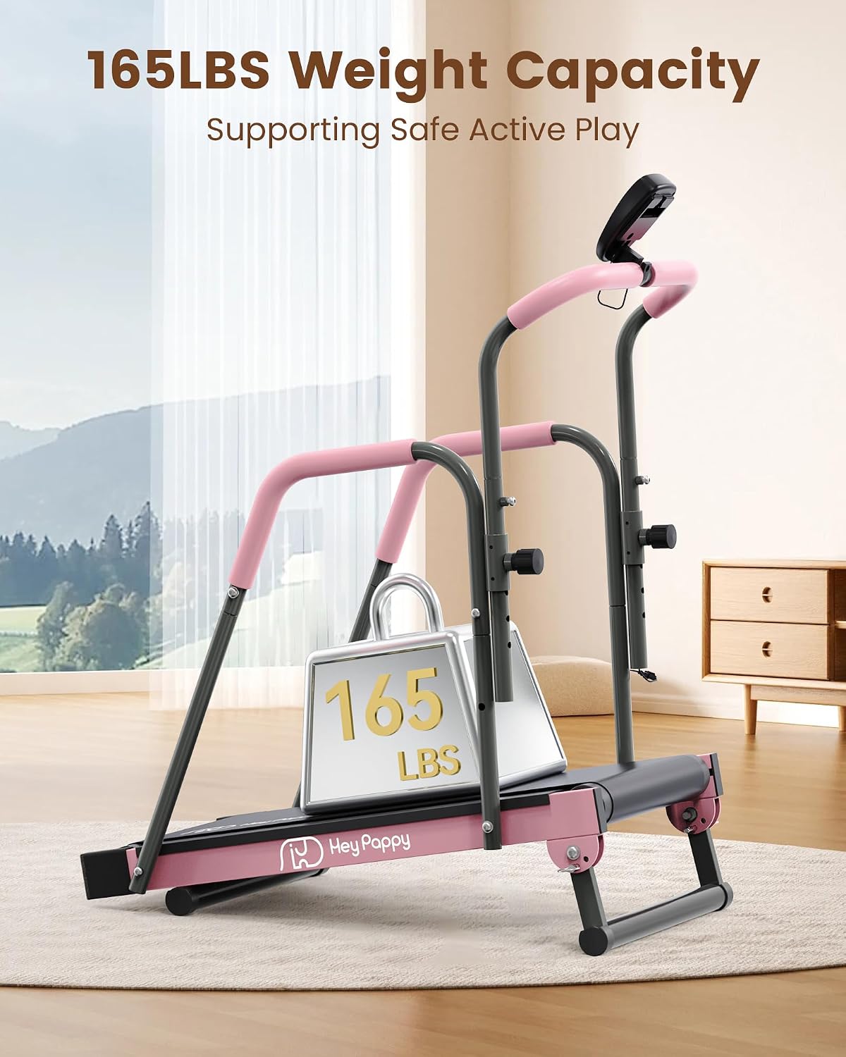 Heypappy Kids Manual Treadmill Adjustable Incline Handlebar Walking Pad 165 lb Capacity