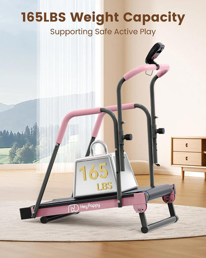 Heypappy Kids Manual Treadmill Adjustable Incline Handlebar Walking Pad 165 lb Capacity