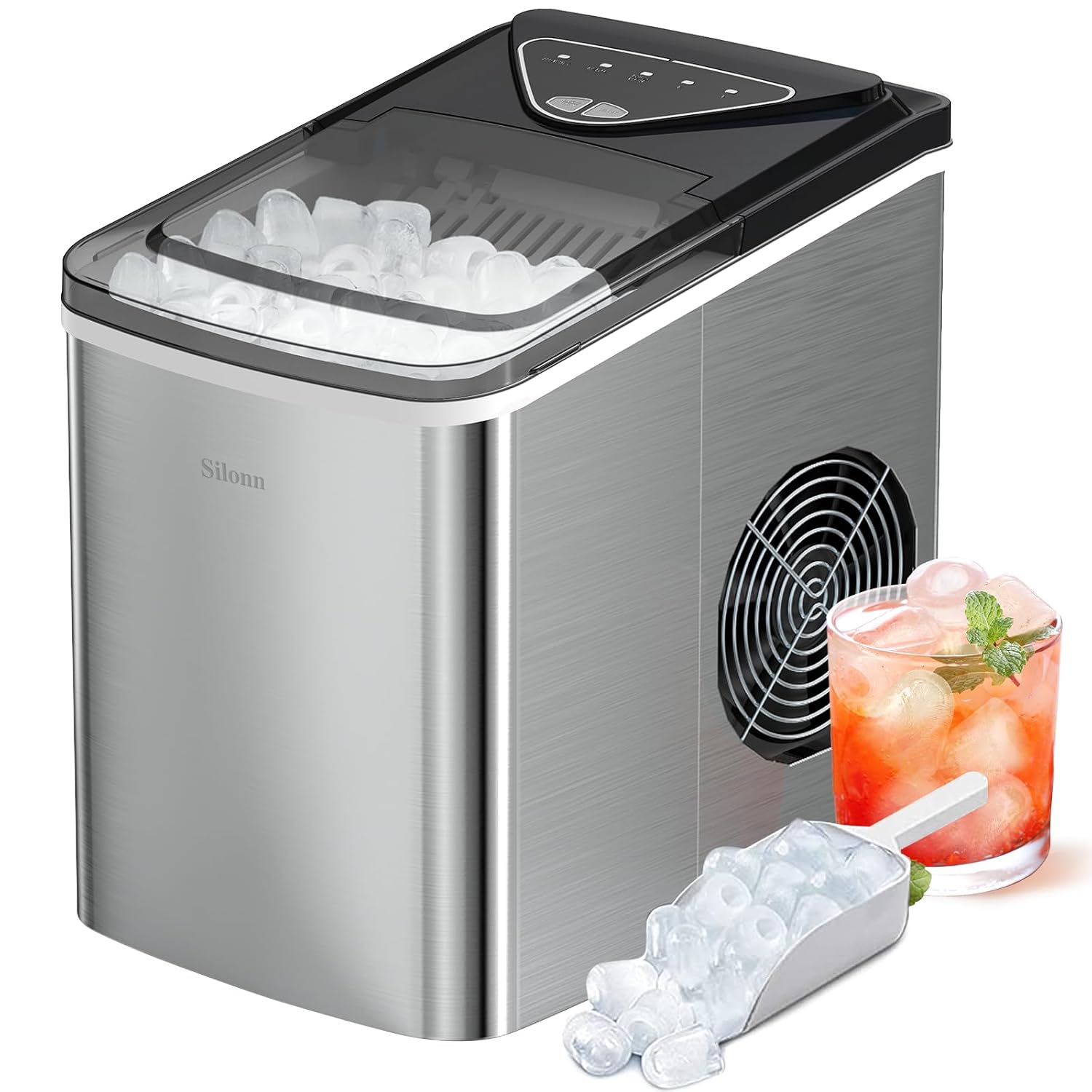 Silonn Nugget Ice Maker Countertop Chewable Pellet Ice Machine Self-Cleaning 36 lbs/Day Portable Black