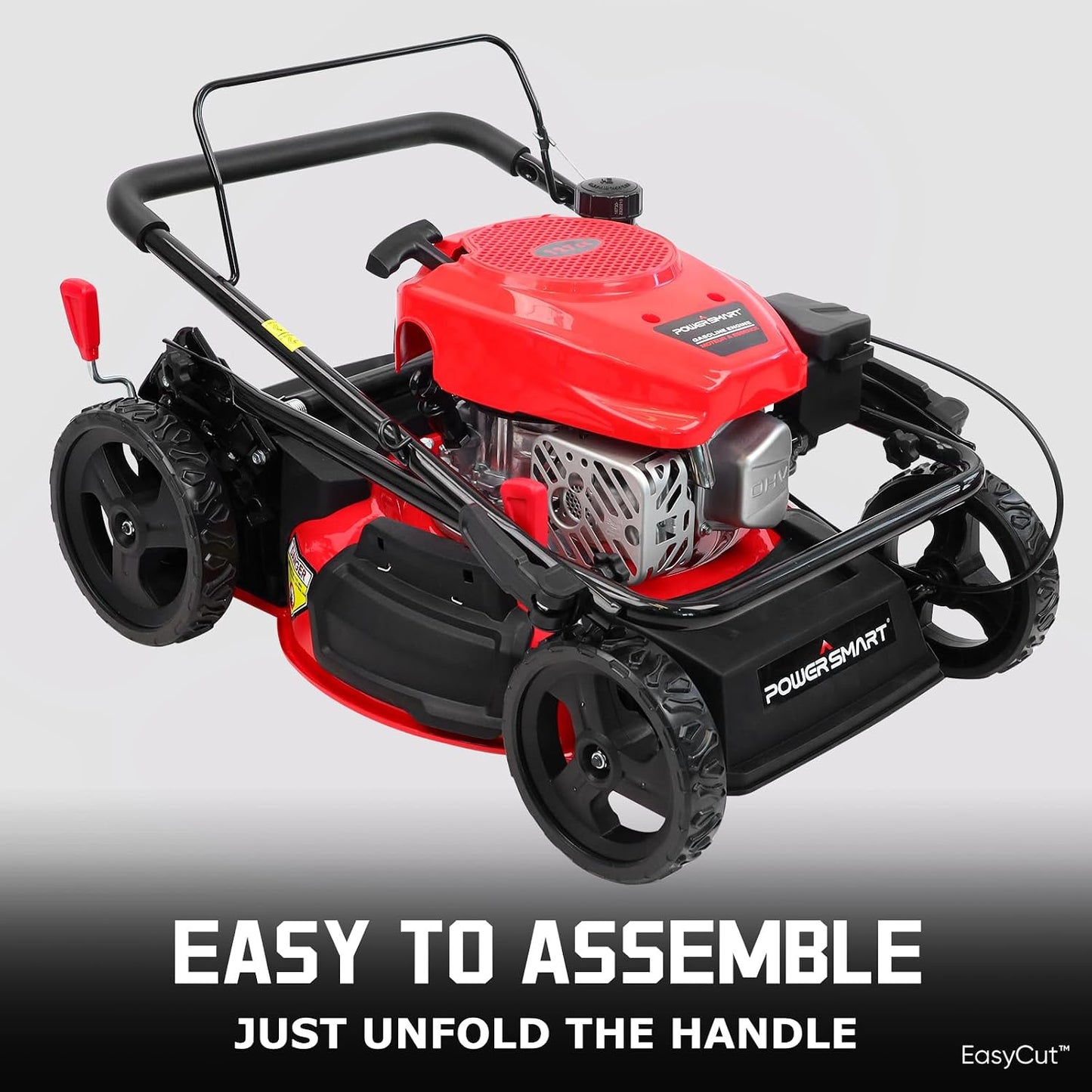 PowerSmart EasyCut 18-Inch 144cc Gas Push Lawn Mower 4-Cycle OHV Engine 3-in-1 Mulching Bagging Side Discharge Steel Deck 6-Position Height Adjustment Red DB8618P