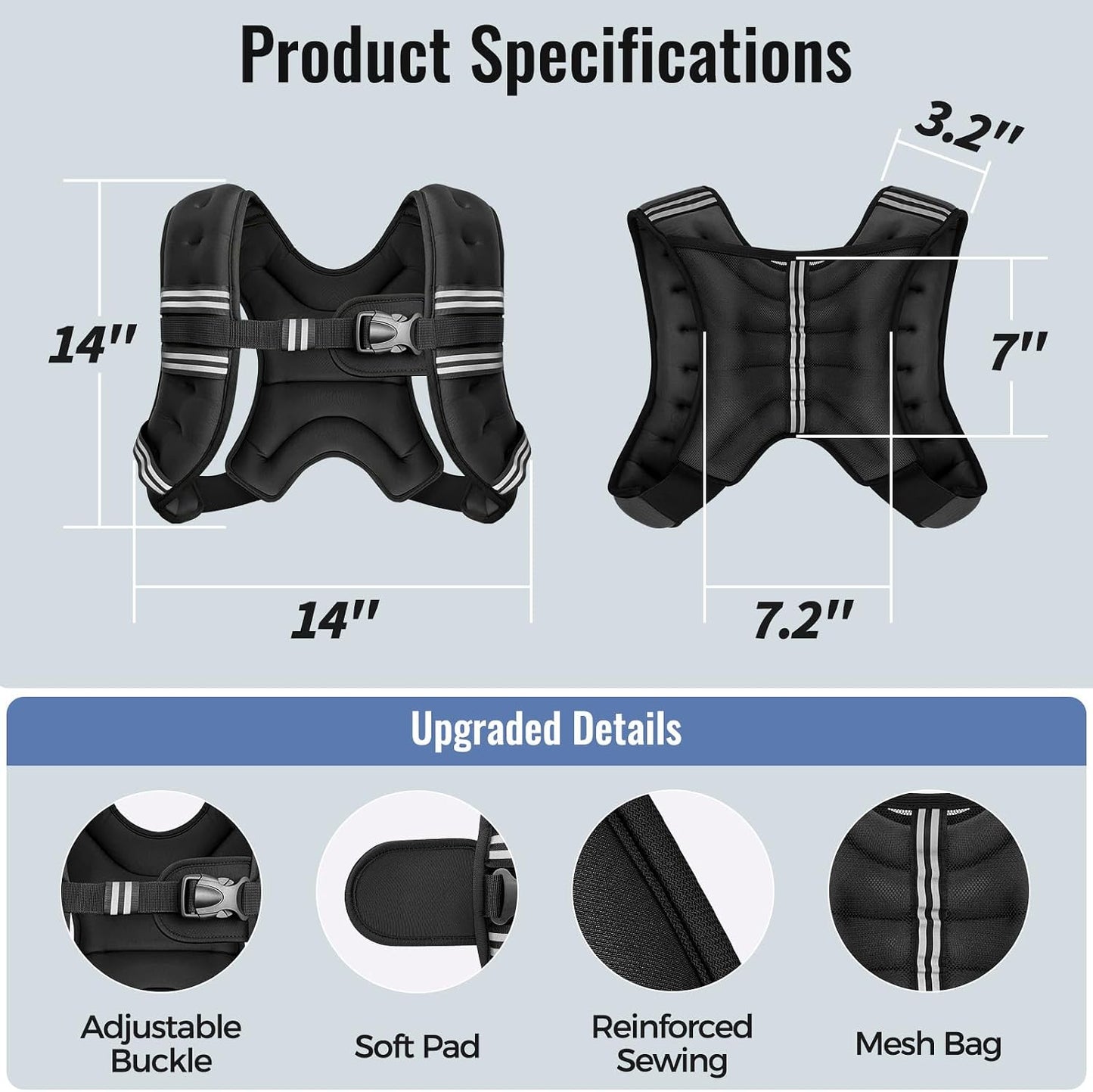Zeerun Weighted Vest Reflective Stripe Adjustable Buckle Neoprene Rucking for Men Women Walking Running Strength Training