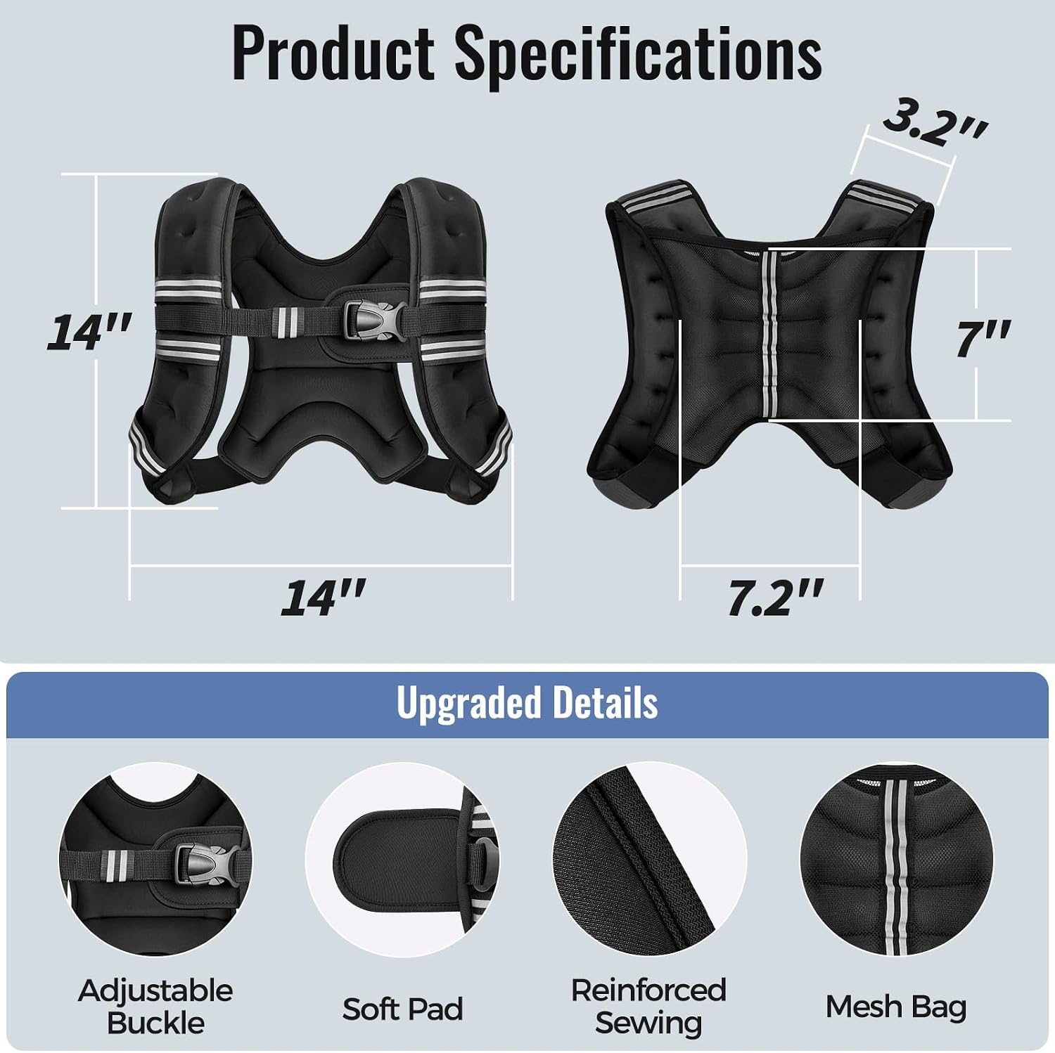 Zeerun Weighted Vest Reflective Stripe Adjustable Buckle Neoprene Rucking for Men Women Walking Running Strength Training