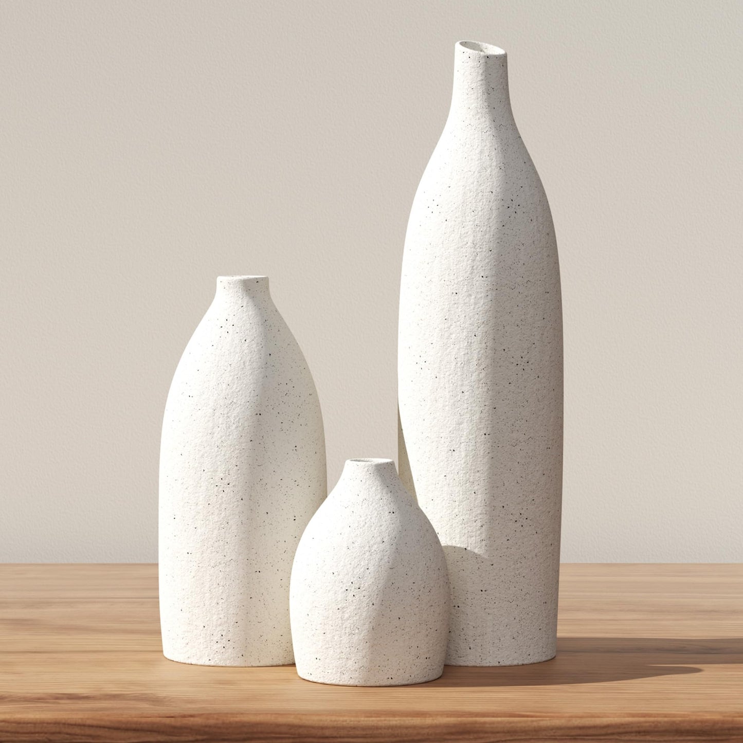 Matte Clay Flower Vase Set of 3 – Cream White, Nordic