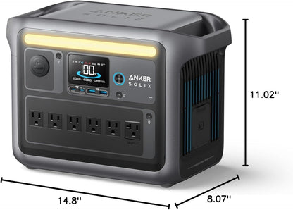 Anker SOLIX C1000 Portable Power Station 1800W Peak 2400W 1056Wh LiFePO4 Solar Generator Full Charge 58 Min 11 Ports