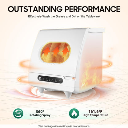 KUMOYOU Mini Portable Countertop Dishwasher 5 Wash Programs 162°F High-Temp 6 Place Settings White QQ#821