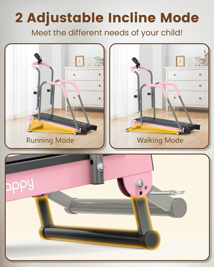 Heypappy Kids Manual Treadmill Adjustable Incline Handlebar Walking Pad 165 lb Capacity