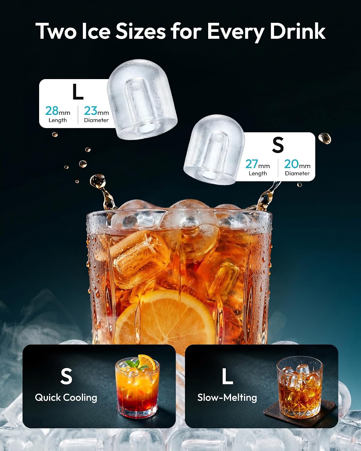 EUHOMY Countertop Ice Maker 26 lbs/Day 9 Cubes in 6 Mins Self-Cleaning Portable with Handle Scoop 2 Sizes