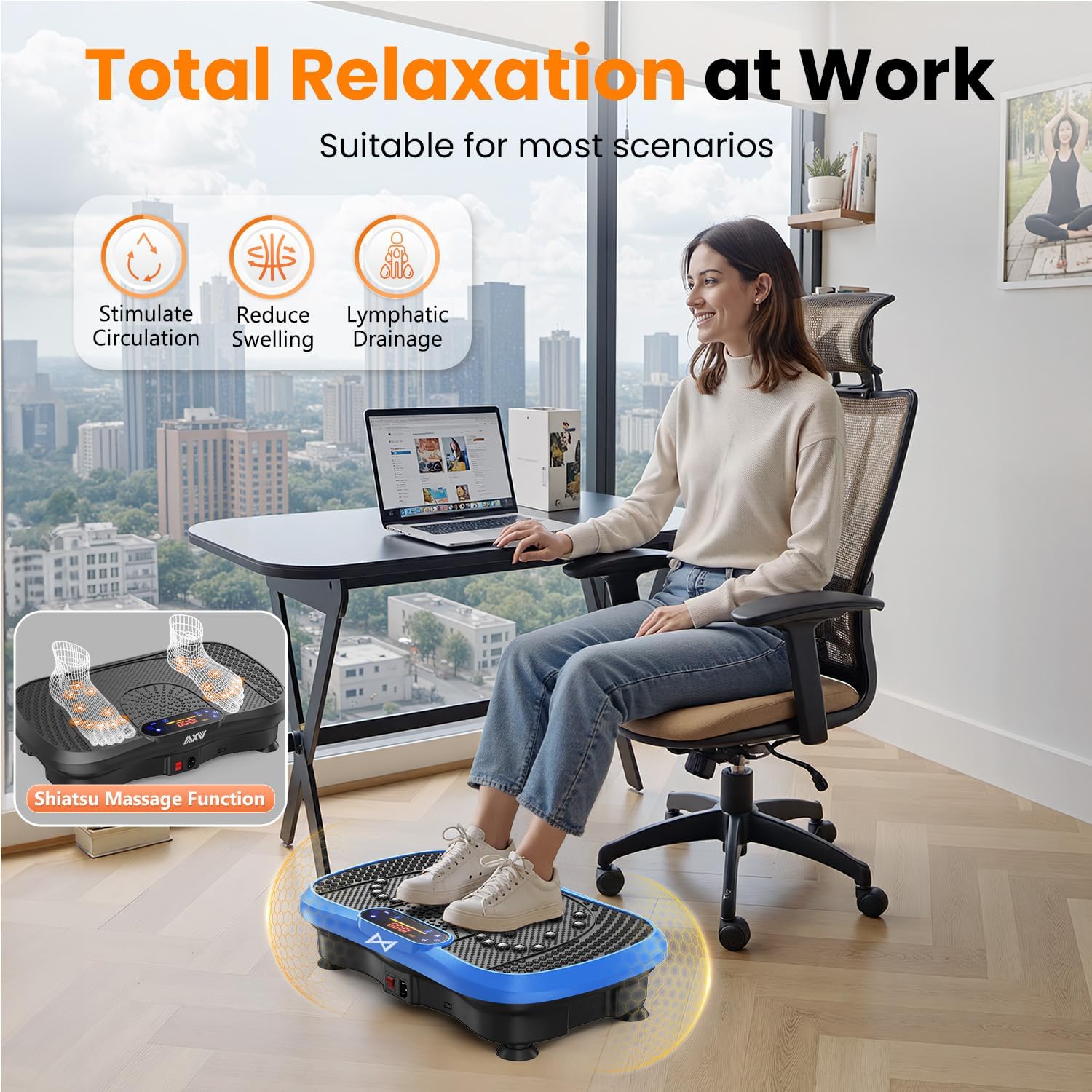 AXV Vibration Plate Exercise Machine 120 Speeds Remote Control Resistance Bands 400 lb Capacity