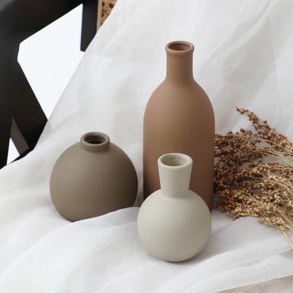 Ceramic Vase Set of 3 – Brown Farmhouse Style